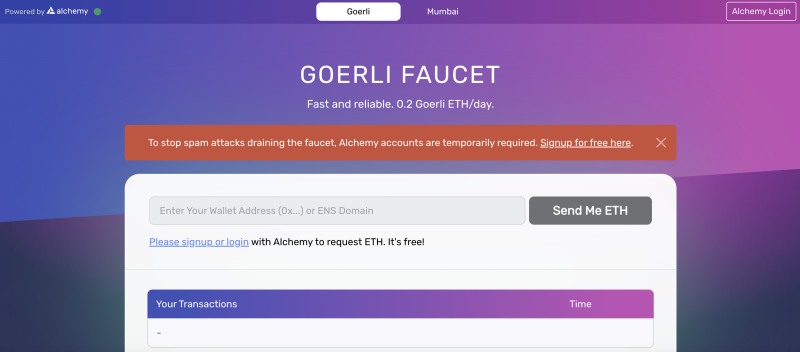 Alchemy Goerli ETH Faucet Site Image